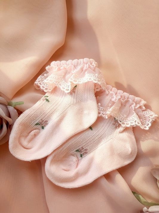 Fleur Lace Ankle Socks - Baby Blush