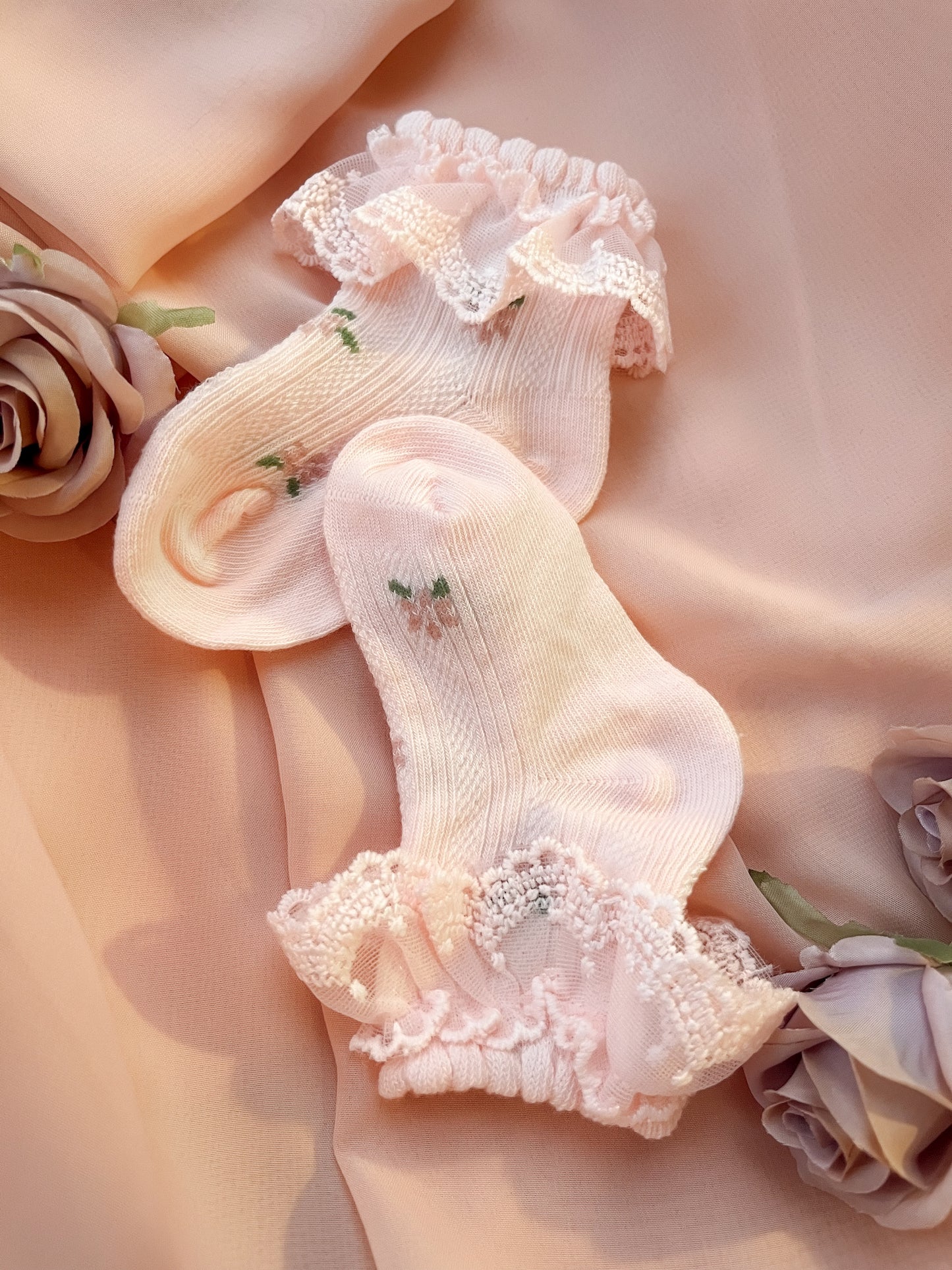 Fleur Lace Ankle Socks - Baby Blush