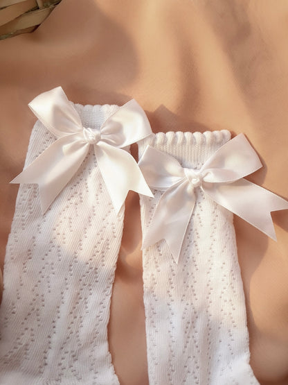Signature High Bow Socks - Snow White
