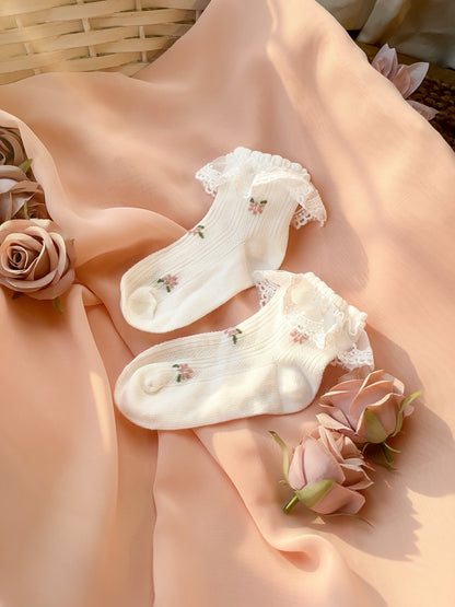 Fleur Lace Ankle Socks - Petal White