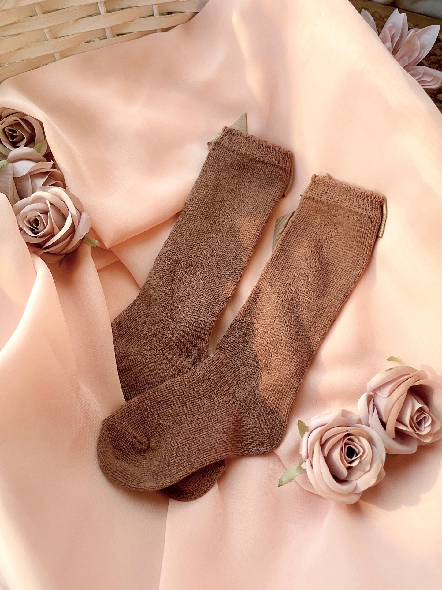 Signature Bow High Socks - Cocoa