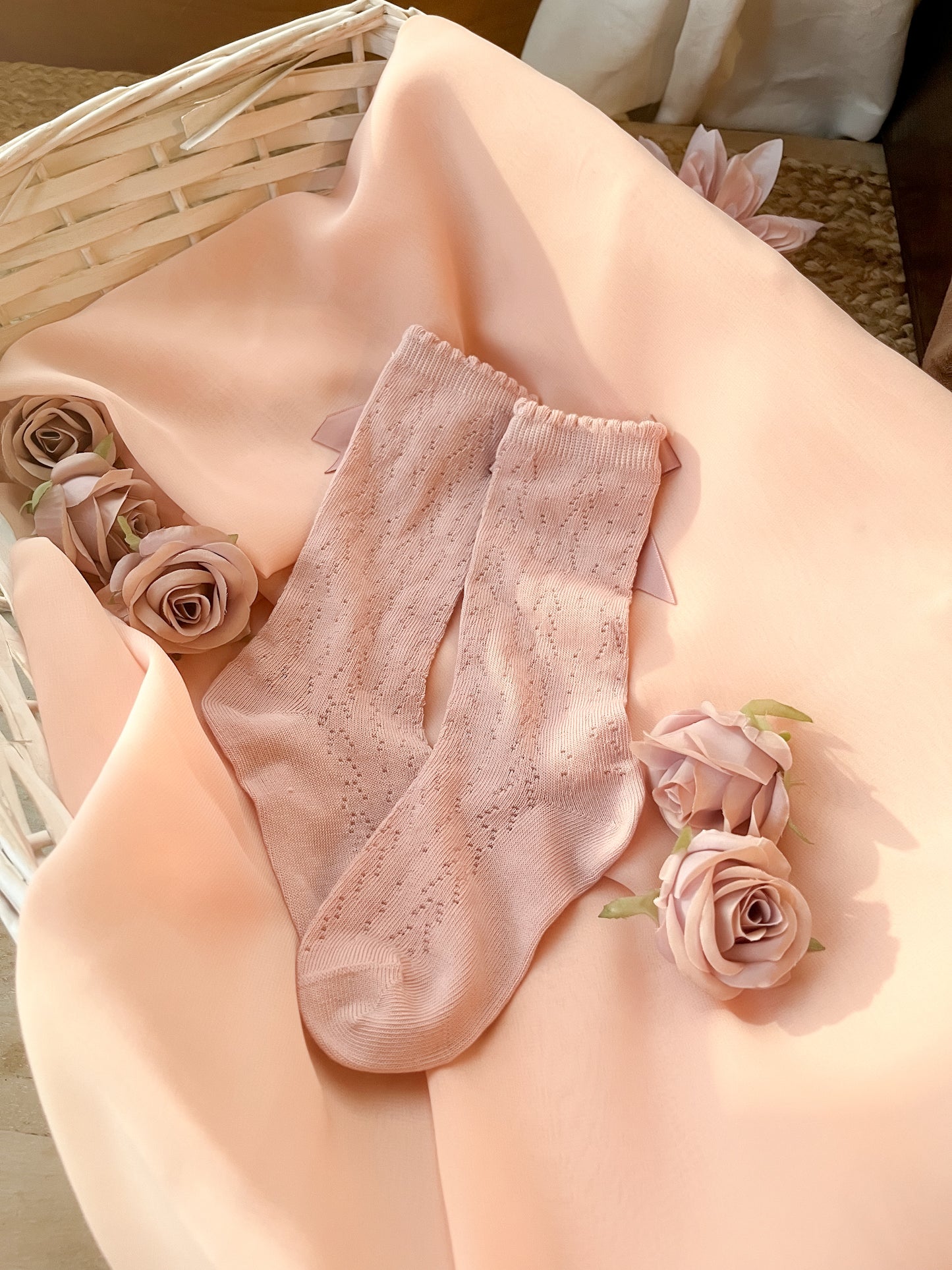 Signature Bow High Socks - Dusky Rose