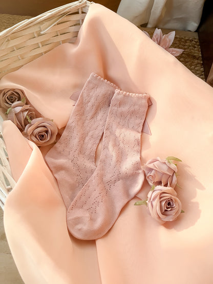 Signature Bow High Socks - Dusky Rose