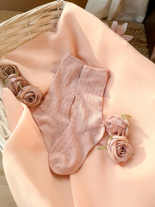 Signature Bow High Socks - Dusky Rose
