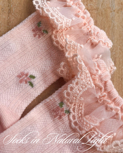 Fleur Lace High Socks - Baby Blush