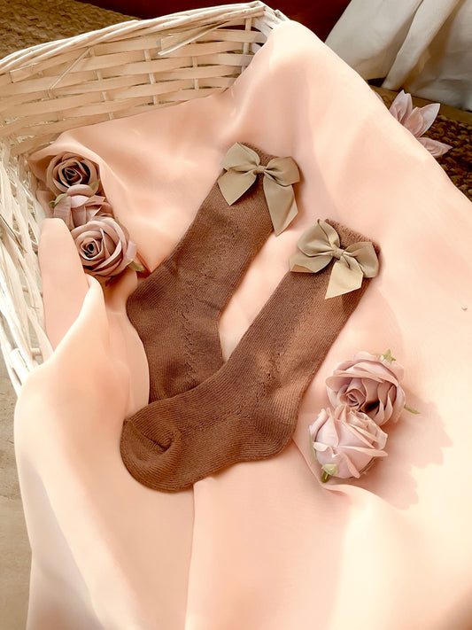 Signature Bow High Socks - Cocoa