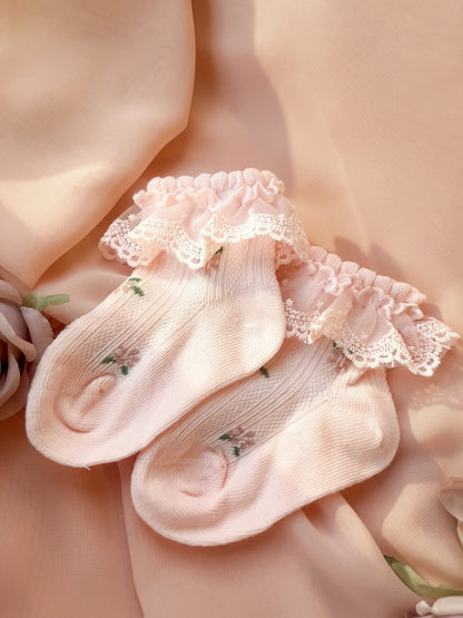 Fleur Lace Ankle Socks - Baby Blush