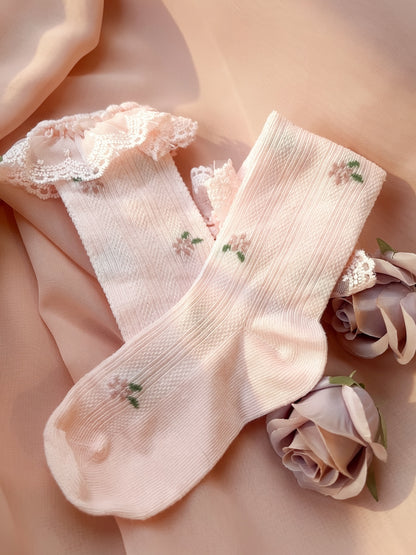 Fleur Lace High Socks - Baby Blush