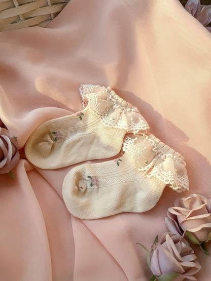 Fleur Lace Ankle Socks - Beige