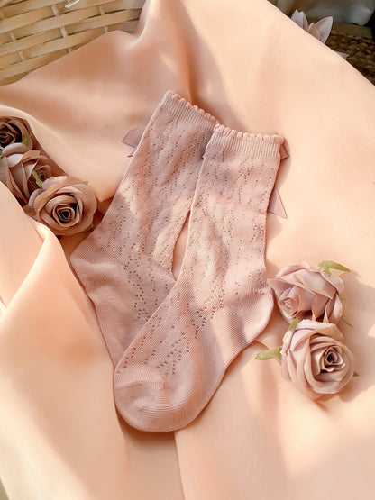 Signature Bow High Socks - Dusky Rose
