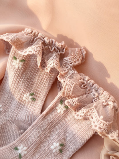 Fleur Lace High Socks - Dusky Rose