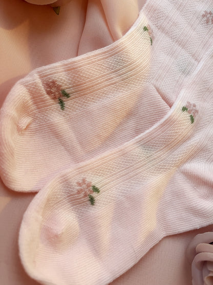 Fleur Lace High Socks - Baby Blush