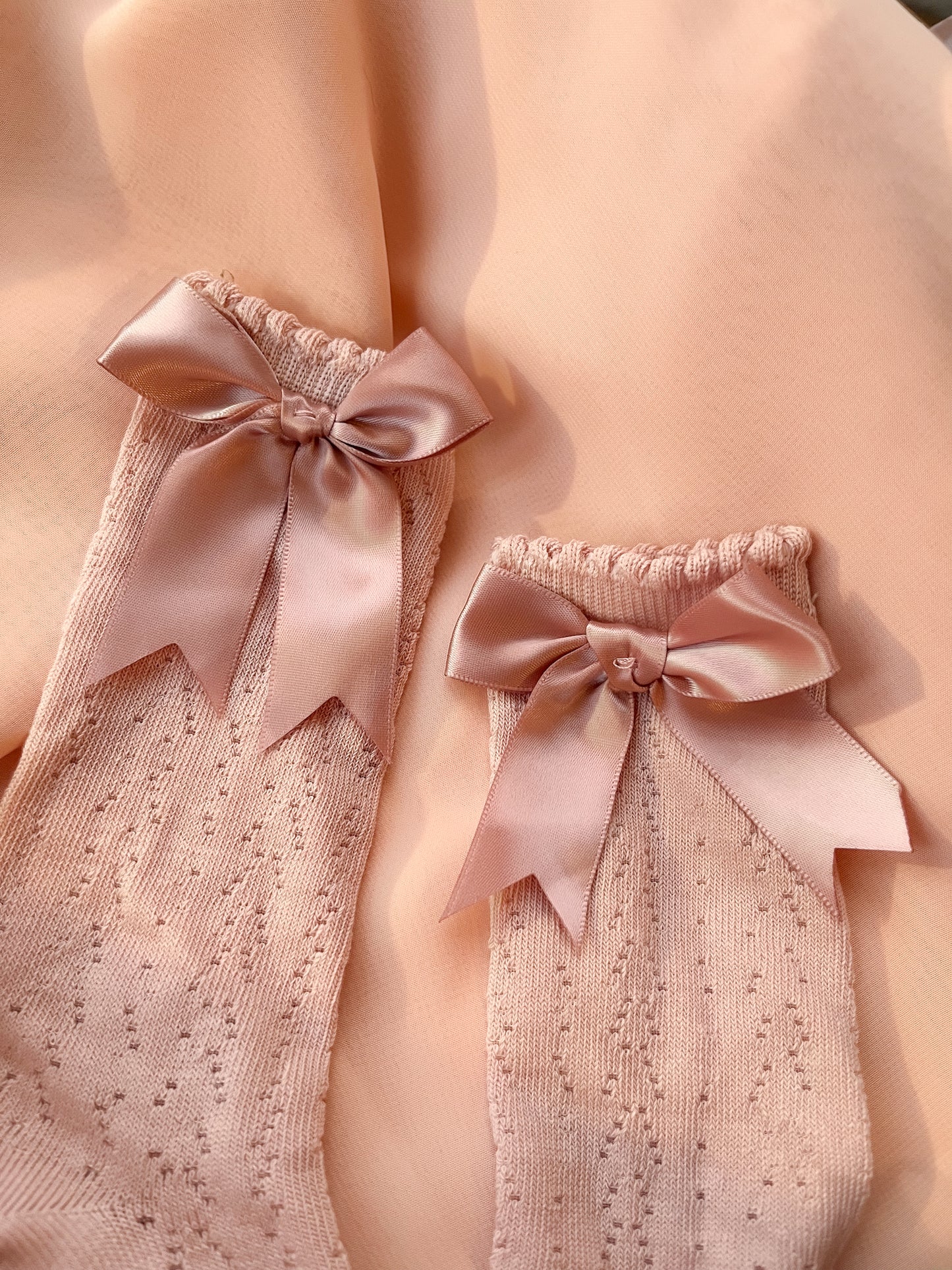 Signature Bow High Socks - Dusky Rose