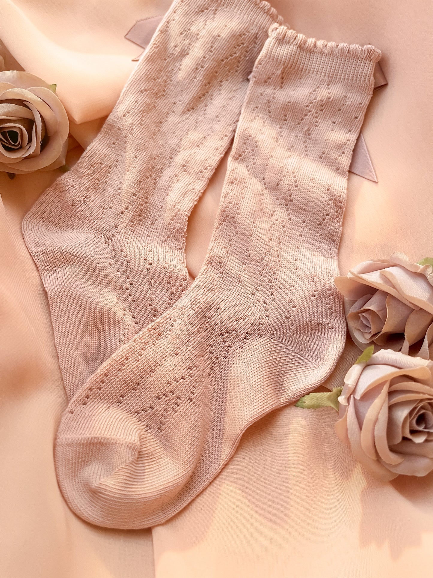 Signature Bow High Socks - Dusky Rose