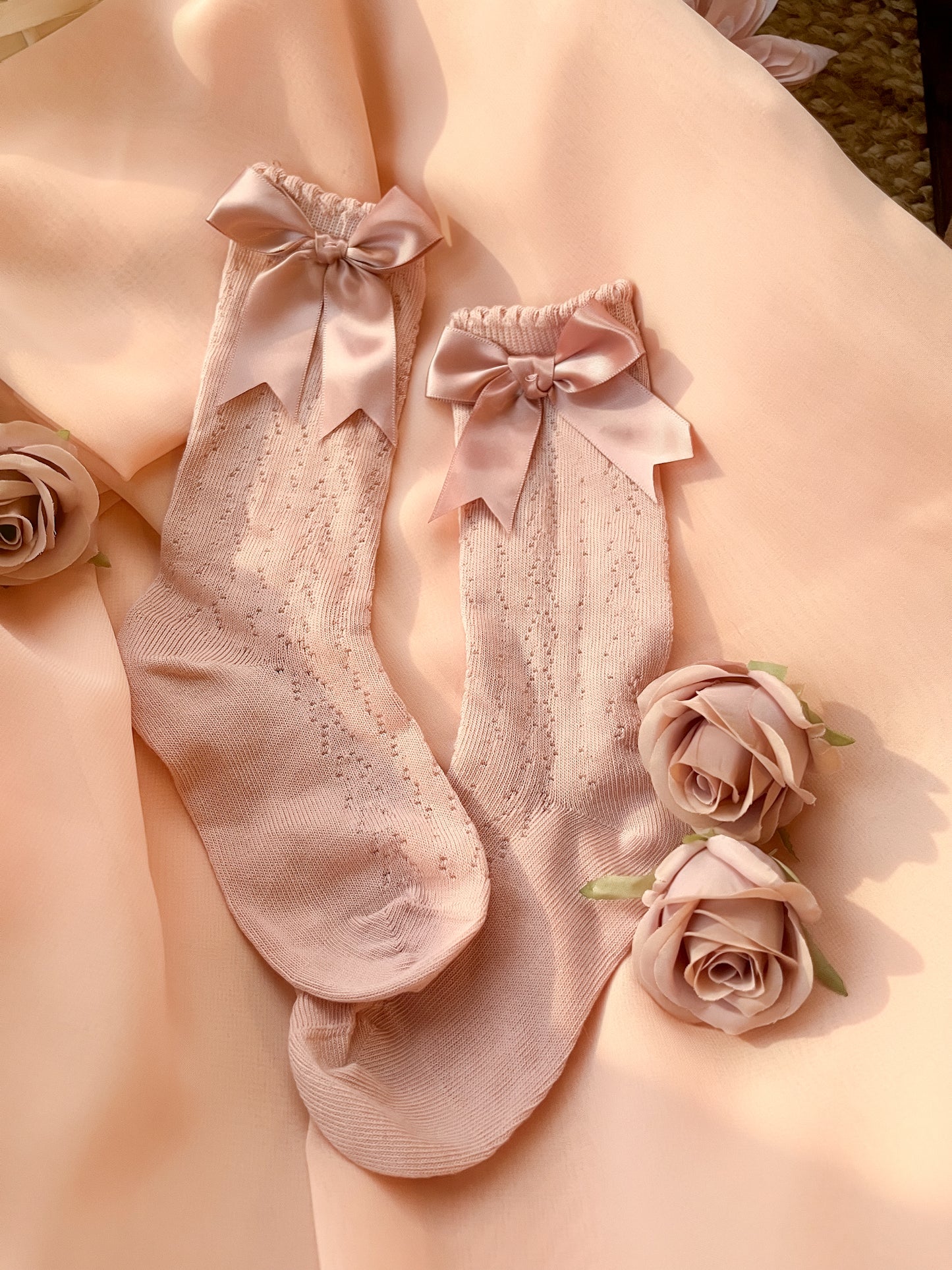 Signature Bow High Socks - Dusky Rose