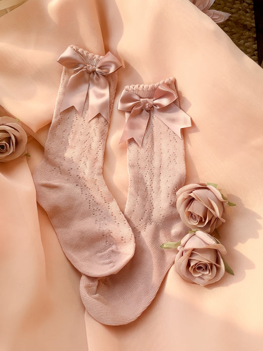 Signature Bow High Socks - Dusky Rose