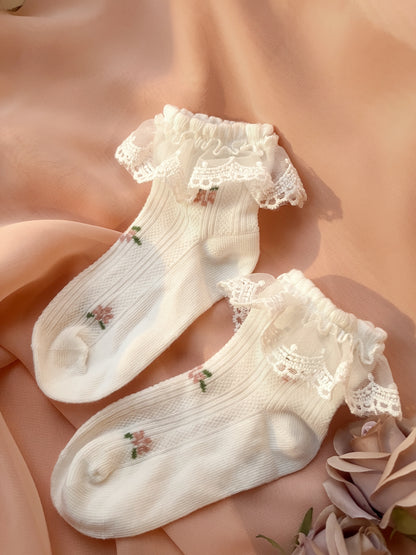 Fleur Lace Ankle Socks - Petal White