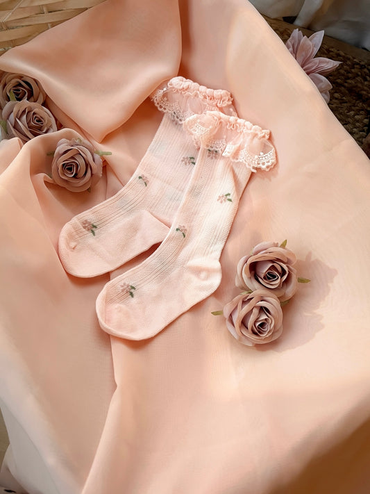 Fleur Lace High Socks - Baby Blush